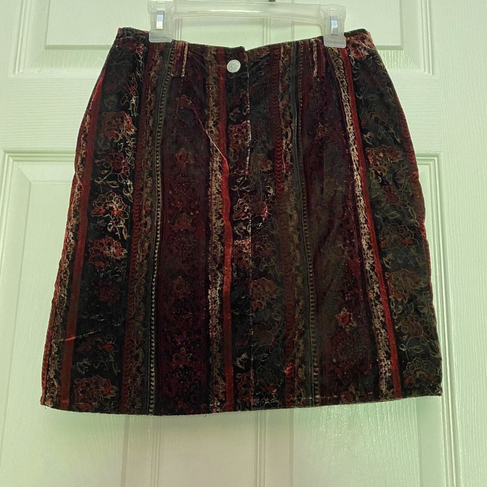 Vintage Velvet Mini Skirt with Romantic Floral Print